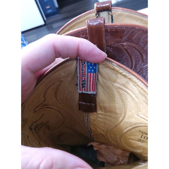 Mens Western Reptile skin cowboy boots SZ 10 brown Point toe made USA Los Altos - Picture 8 of 12